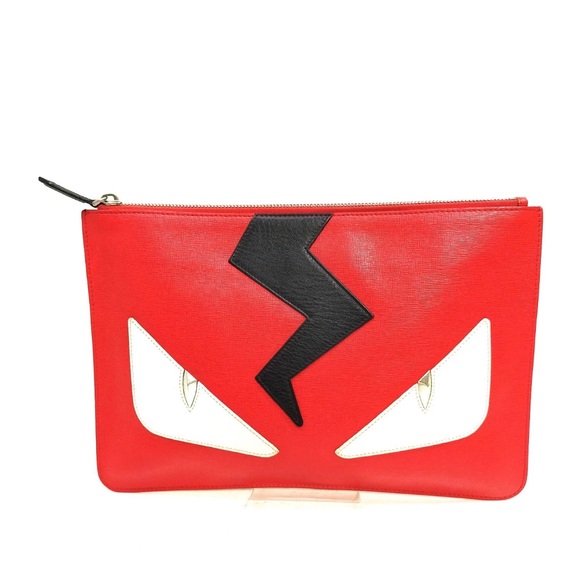 Fendi Monster Clutch in Red Leather with COA - Picture 1 of 14